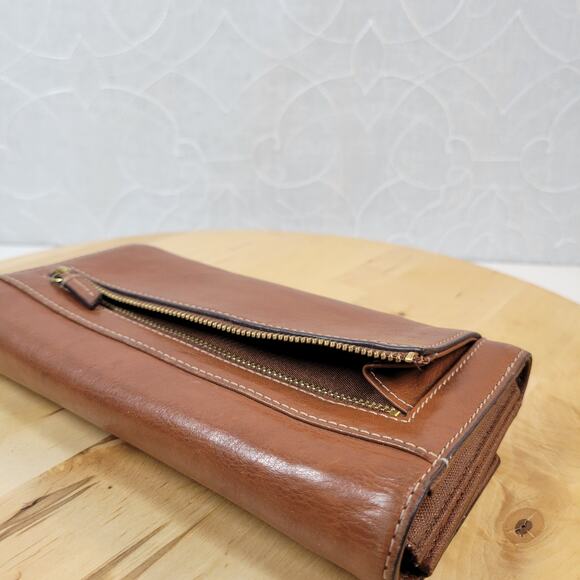 Fossil Leather Checkbook Wallet Womens 7" Brown Trifold Cash Card ID Slots - Picture 10 of 12